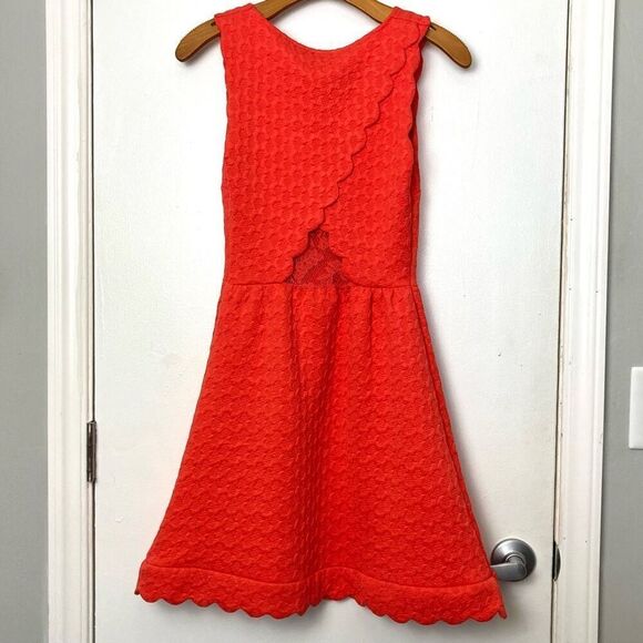 Anthropologie Maeve Coral Scalloped Sleeveless Dress Lace Back Fit and Flare XS - Picture 3 of 8